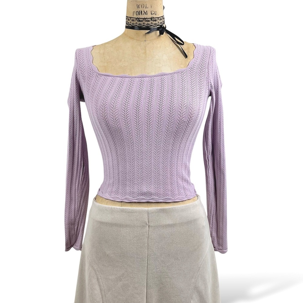 Aritzia Wilfred Womens XS Parcel Sweater Top Long Sleeve Square Neck Coquette